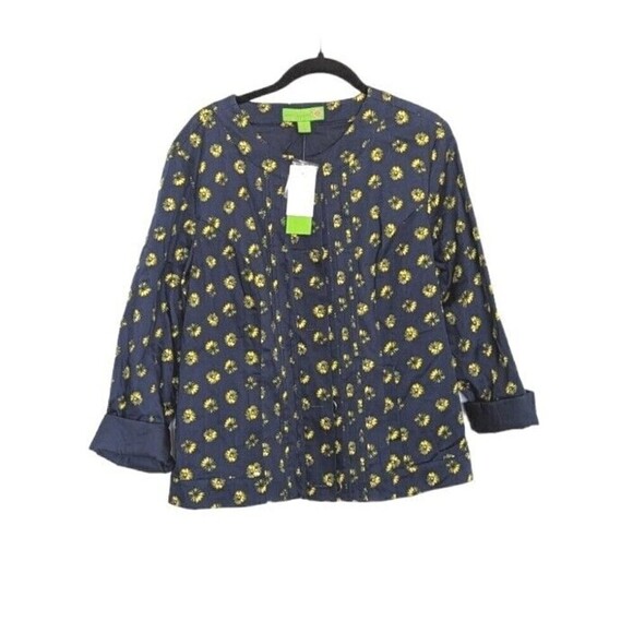 Island Republic Jackets & Blazers - ISLAND REPUBLIC Coat Womens Size 12 Blue Floral Button Down Pleated Lightweight